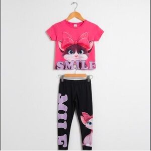 Kids Pink and Black Cat Print Matching Set
